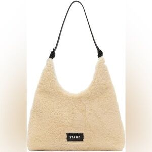 Staud NWT Winona Genuine Fur Lamb Cream Tan Shoulder Bag